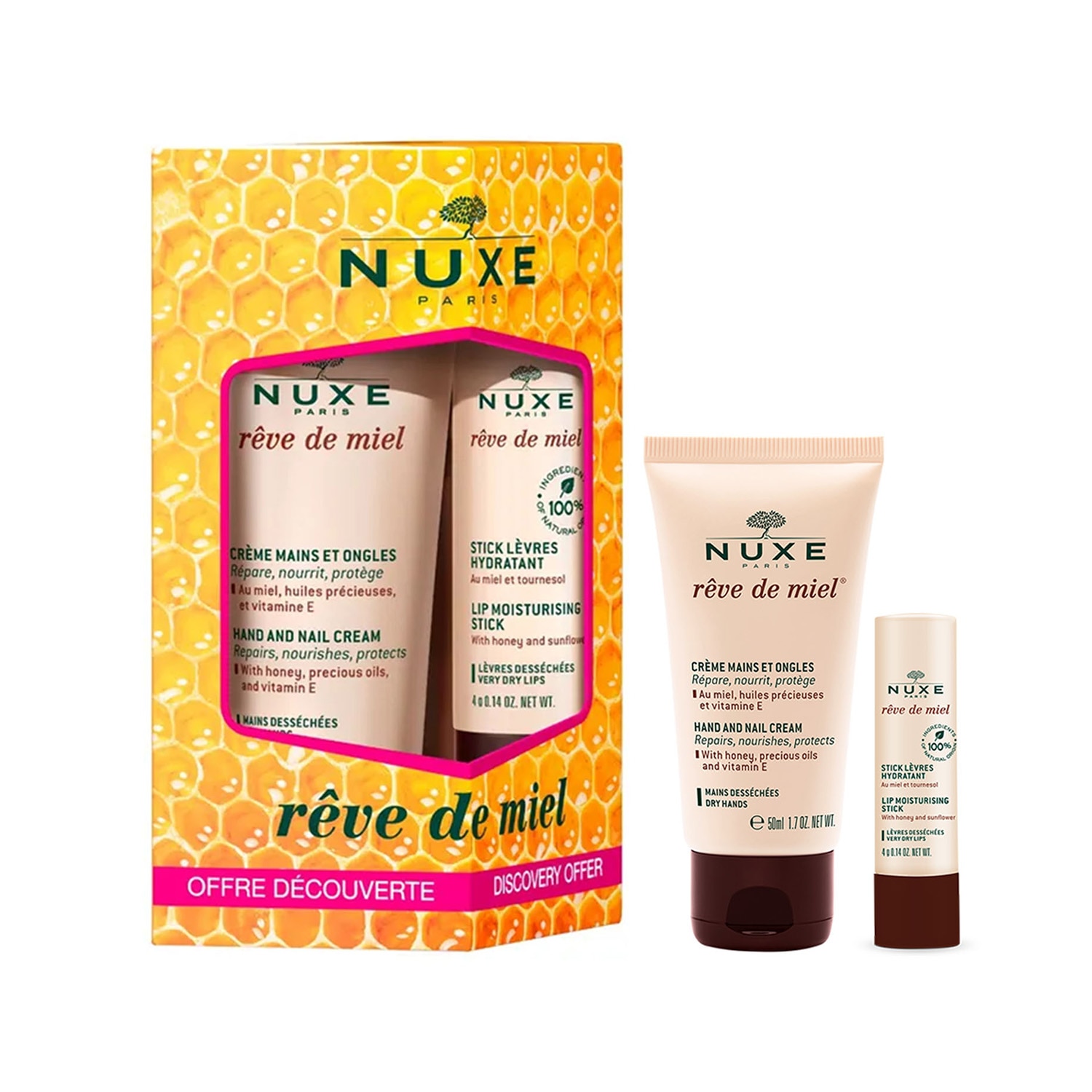 SET RÊVE DE MIEL®  (CREMA DE MANOS Y UÑAS + BÁLSAMO REPARADOR DE LABIOS EN BARRA)